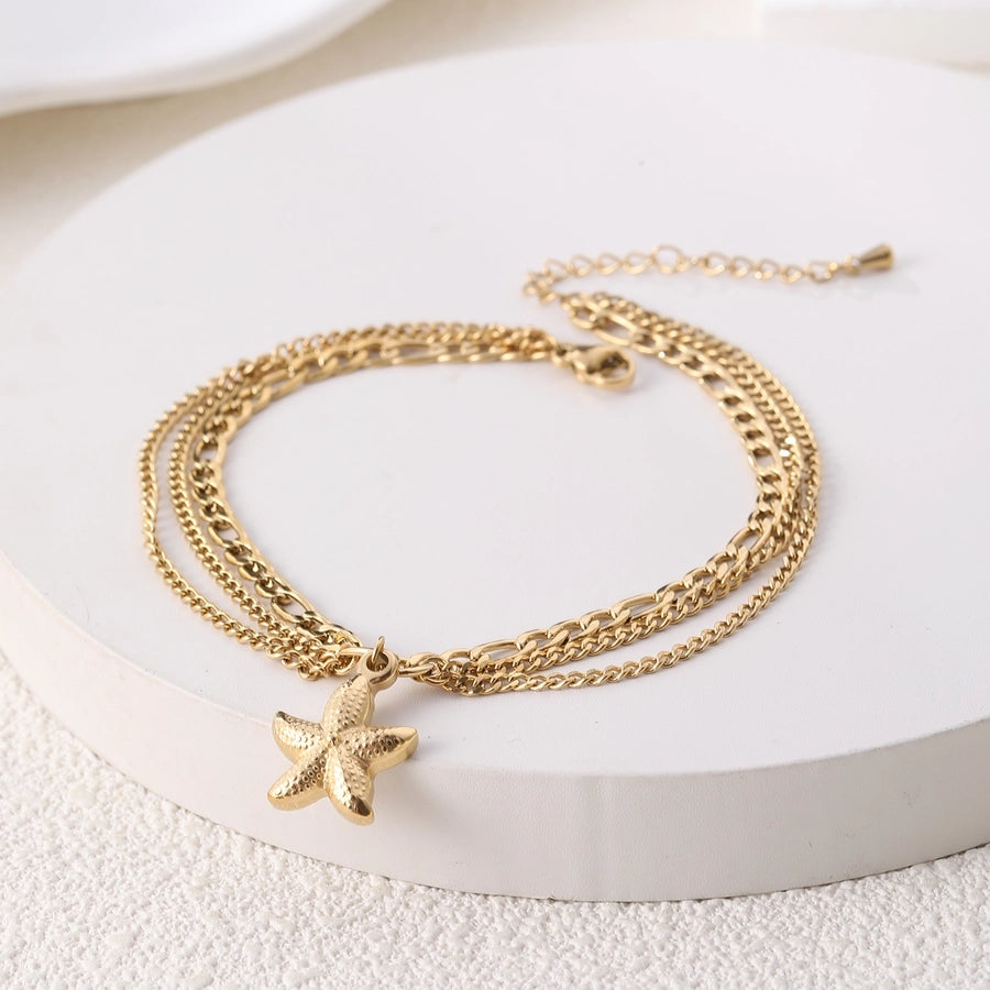 Beach Starfish Anklet [304 Stainless Steel, 18K Gold Plated]