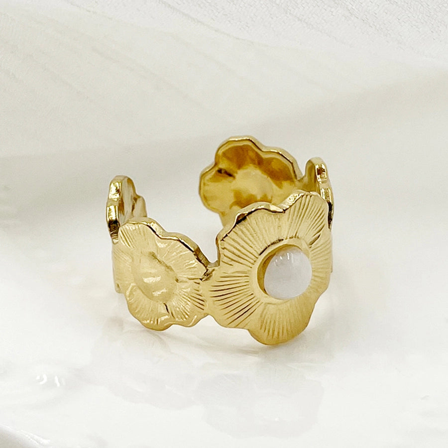 Flower Natural Stone Ring [304 Stainless Steel 14K Gold Plated]