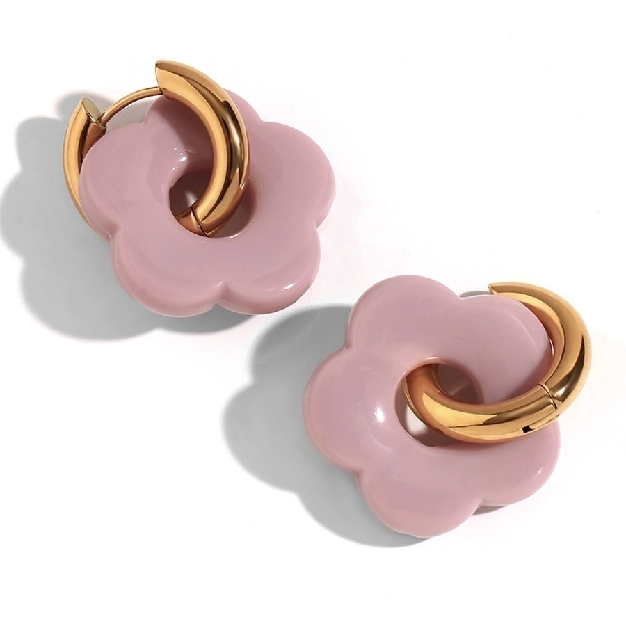 Acrylic Flower Hoop Drop Earrings [304 Stainless Steel,18K Gold Plated]