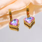 Purple Stone Butterfly Heart Flower Earrings [304 Stainless Steel]