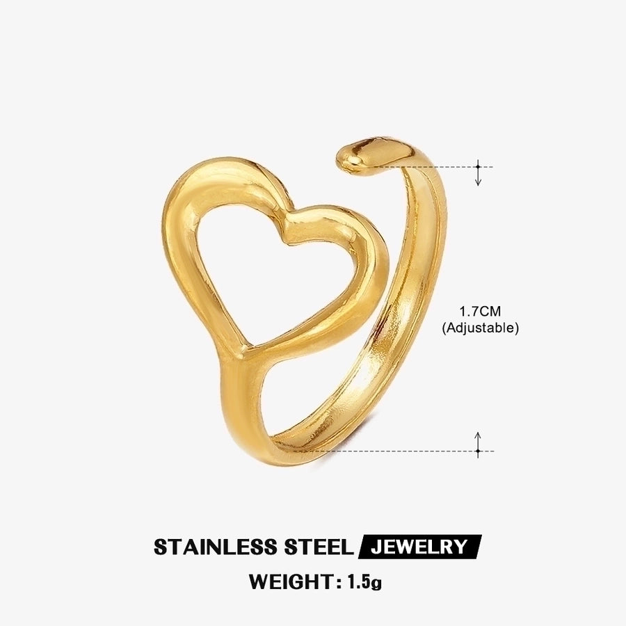 Anillo abierto de la forma del corazón [304 acero inoxidable chapado en oro de 18k]