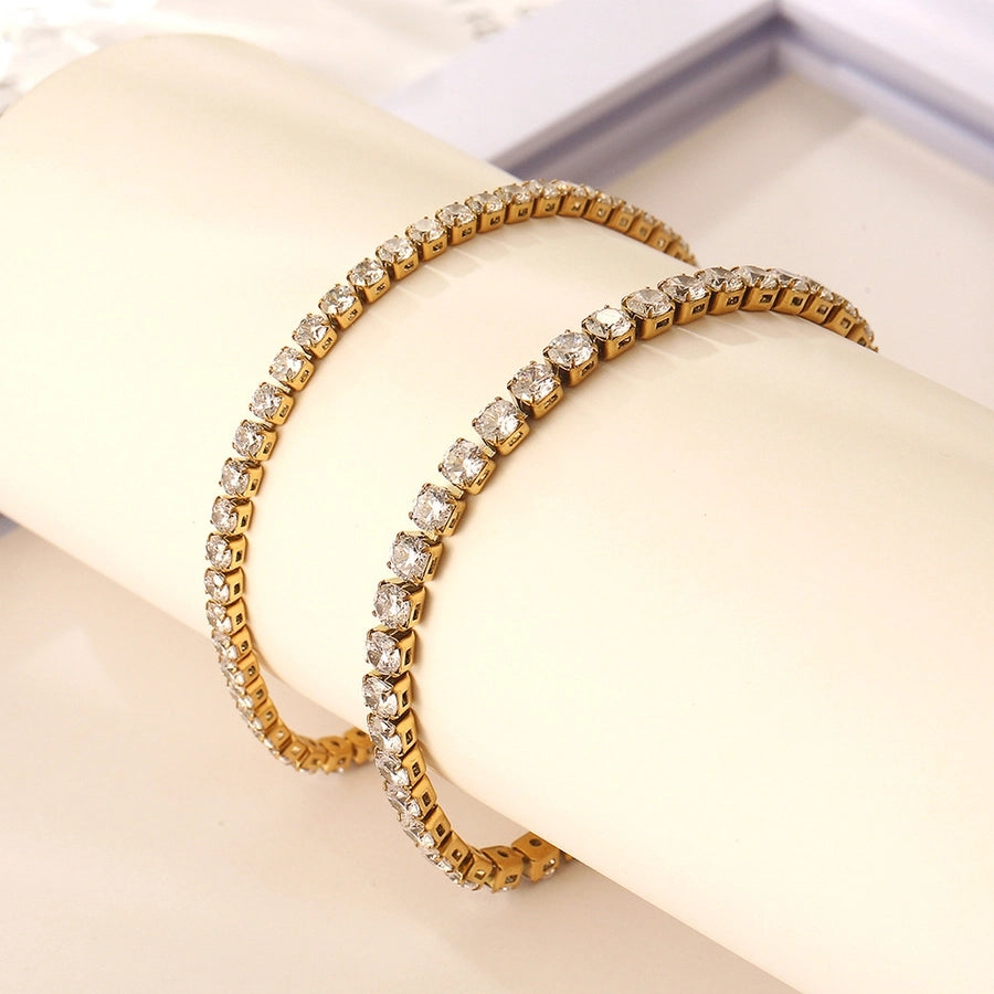 Square Zircon Chain Bracelet [304 Stainless Steel,18K Gold Plated]