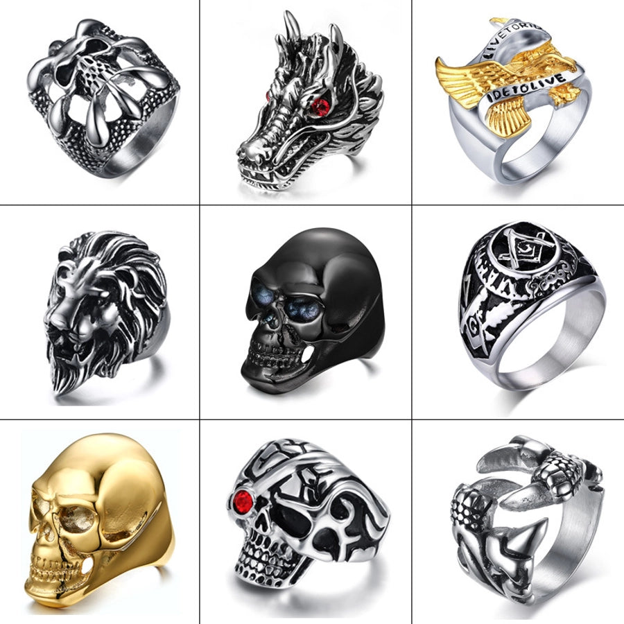 Simpel stil Skull Eagle 304 Rustfrit stål poleringsbelægning Inlay Zircon Halloween Men's Rings