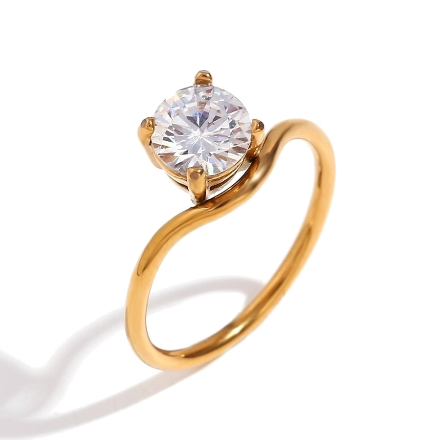 Triangle Round Water Droplets Zircon Ring [304 Stainless Steel, 18K Gold Plated]