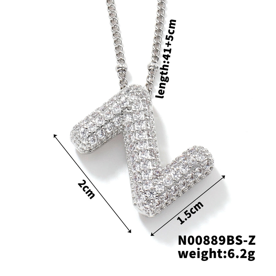 Three-dimensional Letter Zircon Pendant Necklace [304 Stainless Steel,Copper]