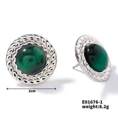 Retro Round Natural Stone Earrings [304 Stainless Steel]