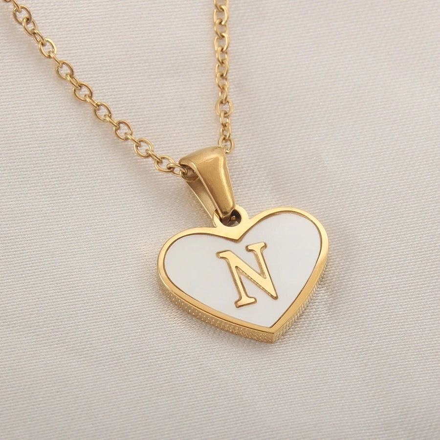 Letter Shell Heart Pendant Necklace [304 Stainless Steel,18K Gold Plated]