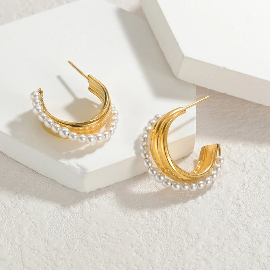 Pearl Hoop Earrings [304 Stainless Steel, 18K Gold Plated]