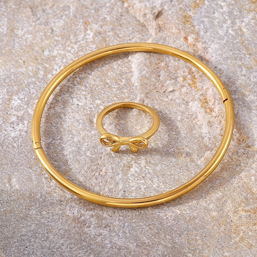 Elegante boogknoopring/armband [304 roestvrij staal, 18K vergulde goud]