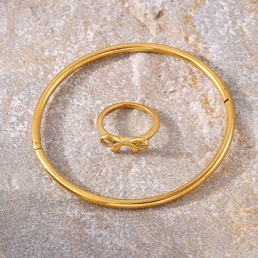 Anel/pulseira elegante de nó do arco [304 aço inoxidável, ouro 18k banhado]