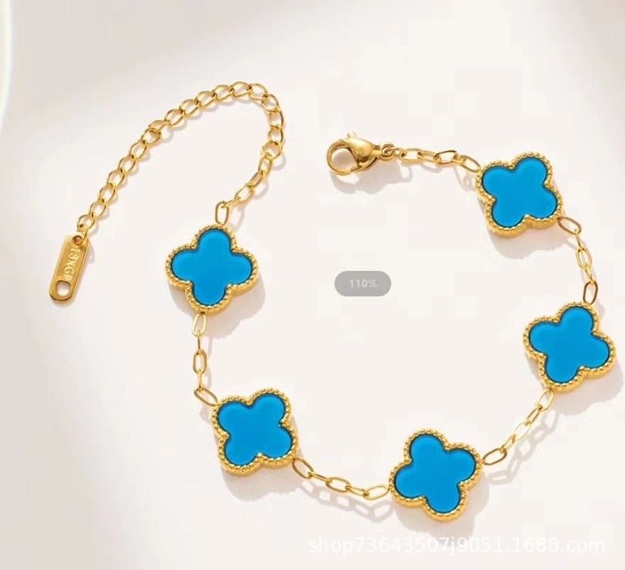 Four Leaf Clover Bracelet/Necklace [Stainless Steel,18K Gold Plated]