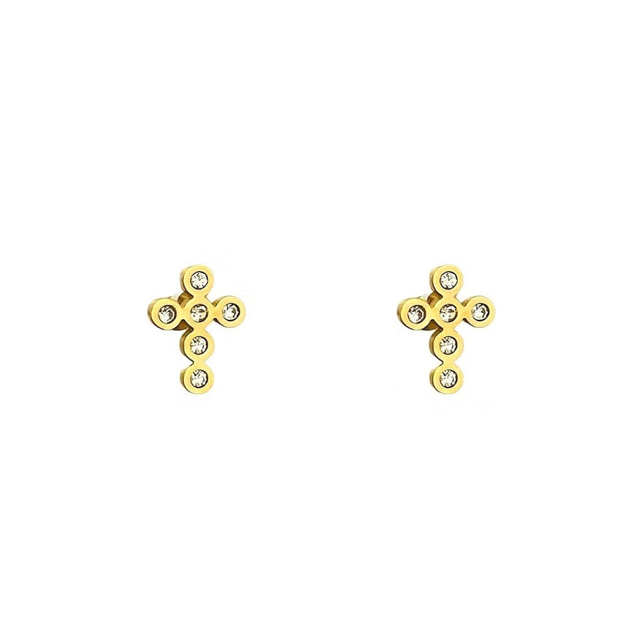 Small Cross Stud Earrings [304 Stainless Steel,16K Gold Plated]