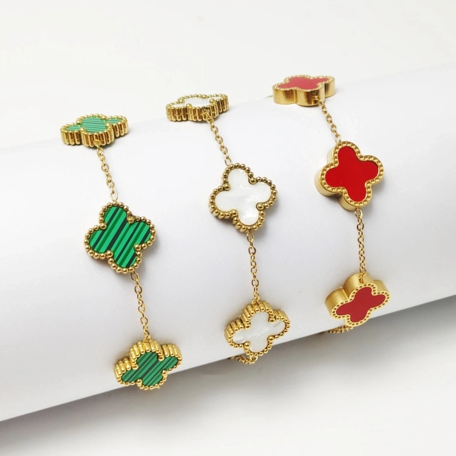 Four Leaf Clover  Bracelets [304 Stainless Steel, 18K Gold Plated]