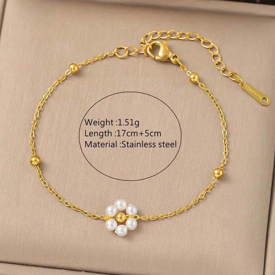 White Daisy Flower Bracelet [304 Stainless Steel,18K Gold Plated]