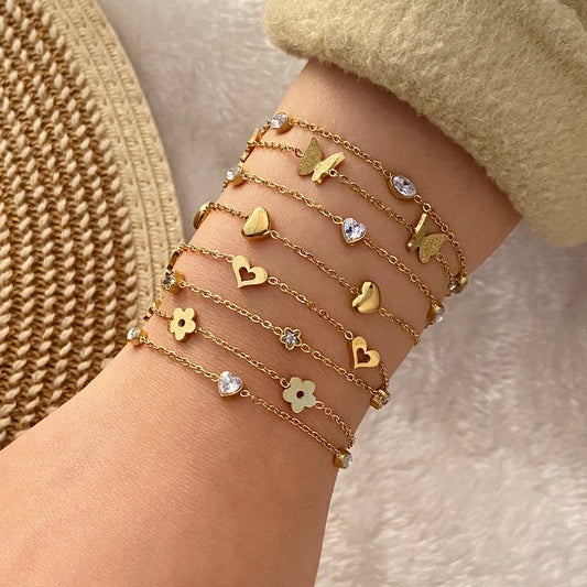 Pulseras de diseños lindos [acero inoxidable, 18k dorado chapado]