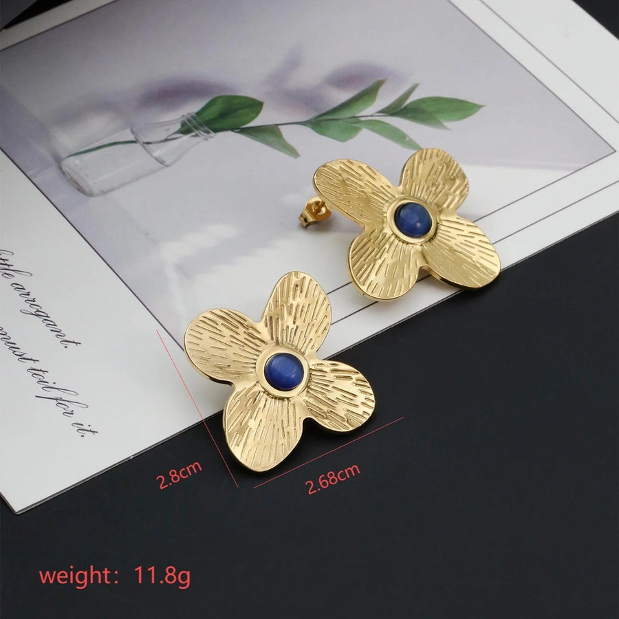 Flower Inlay Opal 18K Gold Plated Earrings [304 Stainless Steel, 18K Gold Plated]