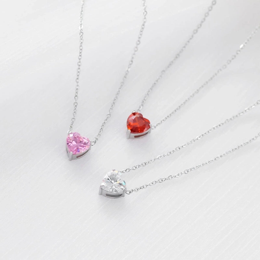 Heart Shape Zircon Inlay Necklace [304 Stainless Steel]