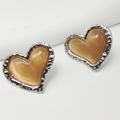 Silver Heart Shape Earrings [304 Stainless Steel,18K Gold Plated]