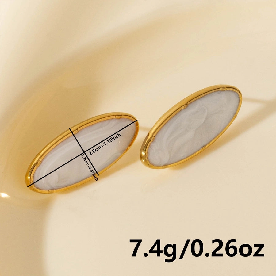 Oval Black White Earrings [304 Stainless Steel]