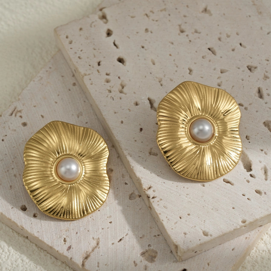 Baroque Style Irregular Artificial Pearls Earrings [304 Stainless Steel,18K Gold Plated]