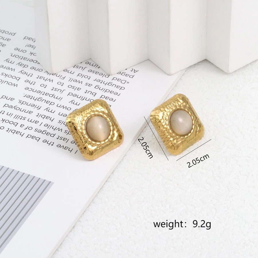 Square Natural Stone Ear Studs [304 Stal nierdzewna, 18 -karatowy złota]