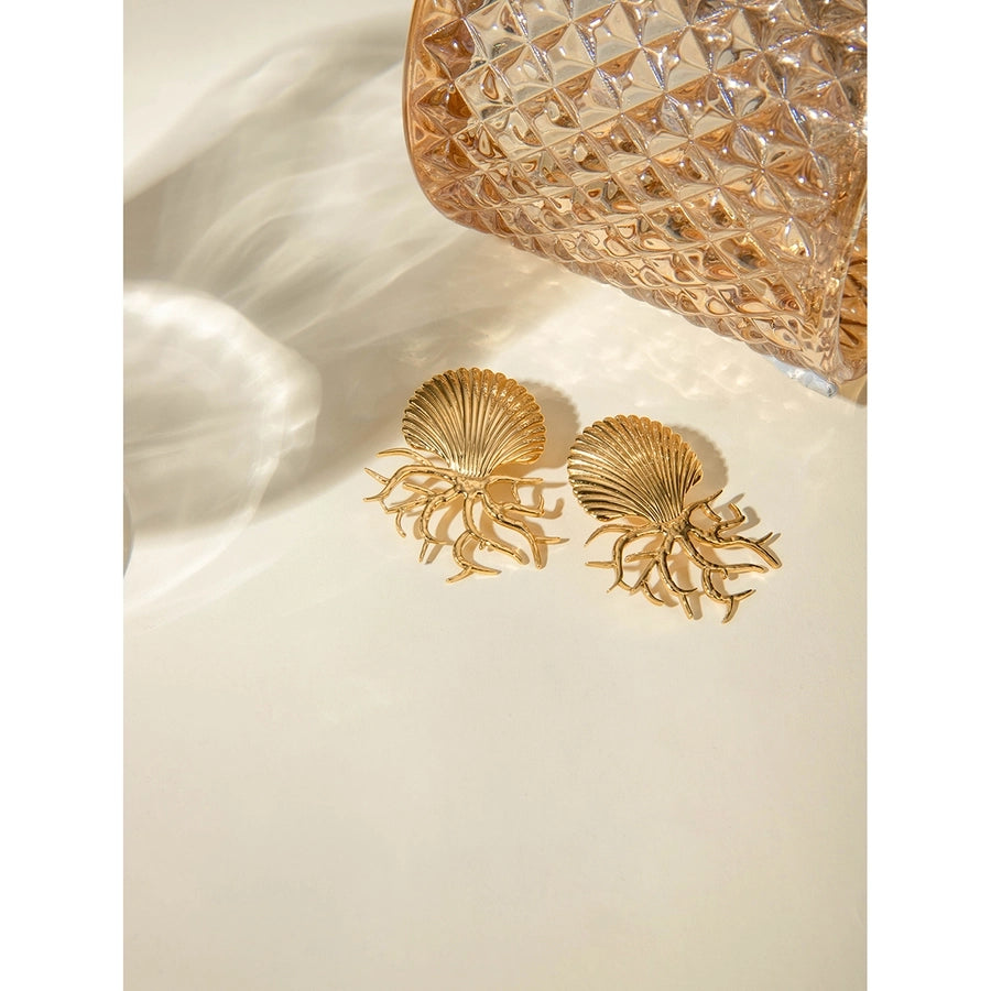 Beach Coral Shell Earrings [304 Stainless Steel,18K Gold Plated]