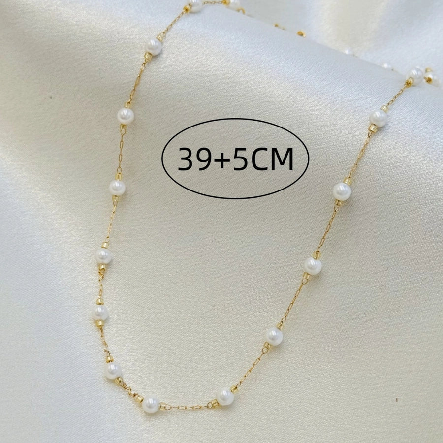 Elegant Pearl Necklace Necklace [Stainless Steel,24K Gold Plated]