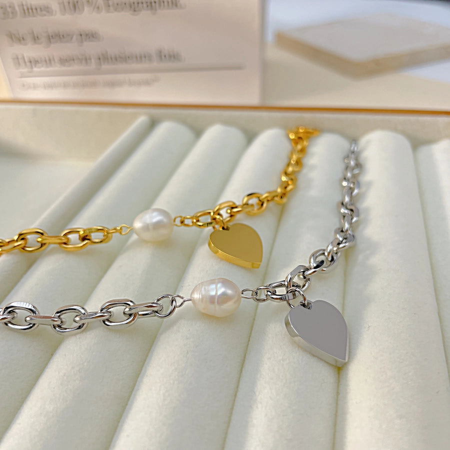 Heart Shape Artificial Pearls Bracelet [304 Stainless Steel]