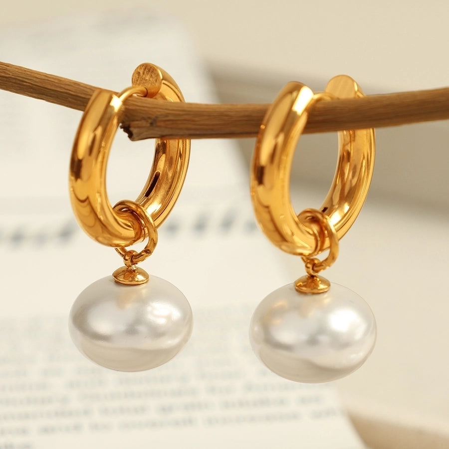 Pearl Circle Drop Earringings [304 nerezová ocel, 18k zlaté]