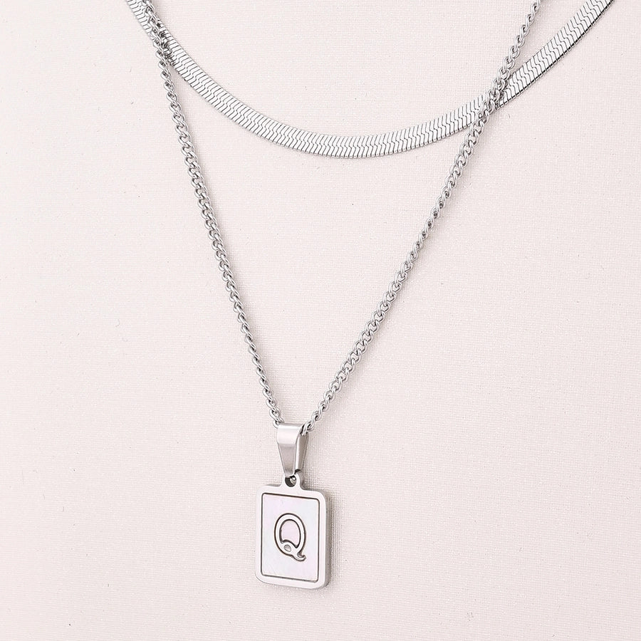 Silver Casual Simple Style Letter Rectangle Necklace [304 Stainless Steel]