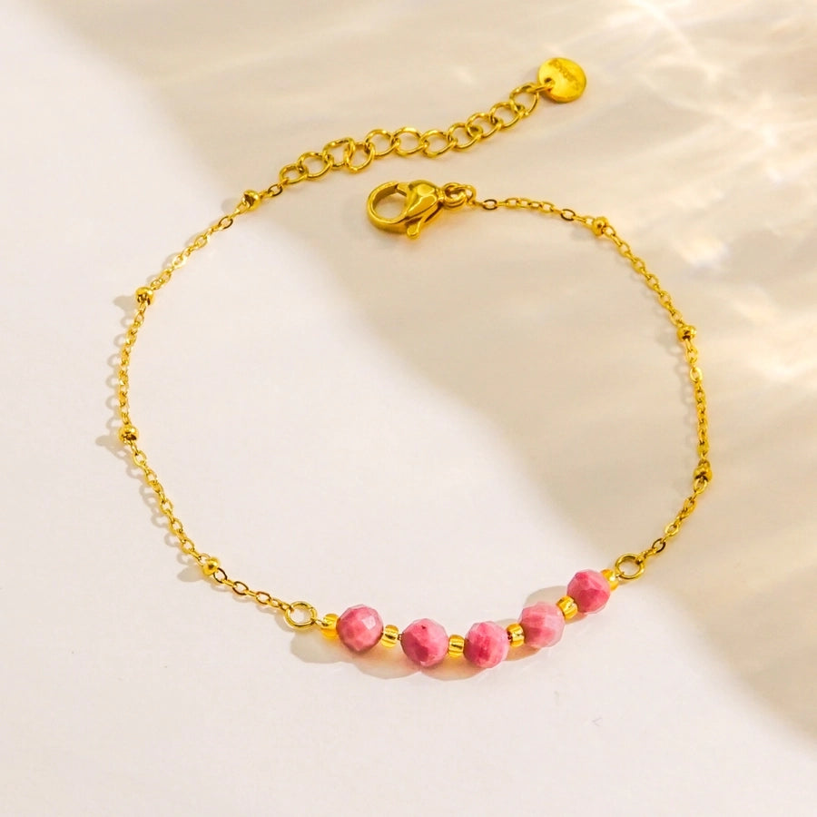 Artificial Pearls Natural Stone Bracelets [304 Stainless Steel, 14K Gold Plated]