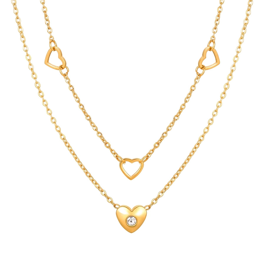 Heart Shape Hollow Double Layer Necklace [304 Stainless Steel,18K Gold Plated]