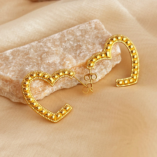 Half Heart Shape Earrings [304 Stainless Steel,18K Gold Plated]