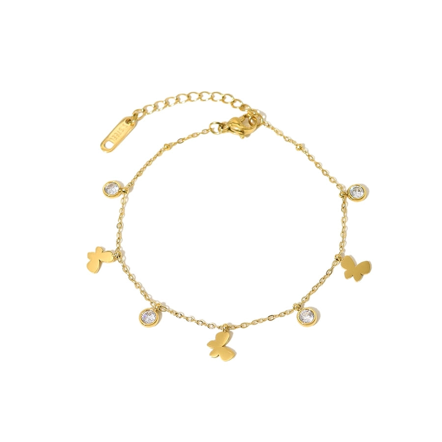 Butterfly Zircon Bracelet [304 Stainless Steel, 18K Gold Plated]