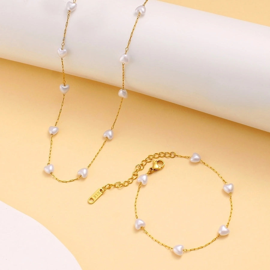 Artificial Pearl Bracelet/Necklace [304 Stainless Steel,18K Gold Plated]