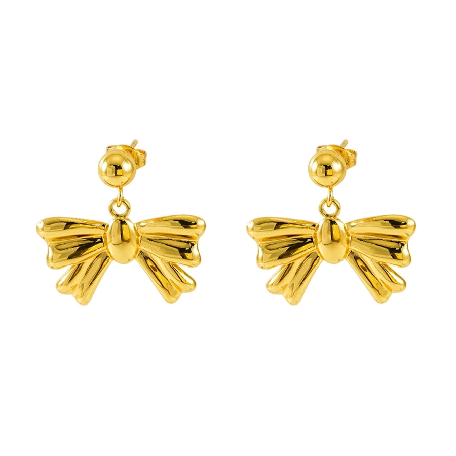 Bow Knot Drop Earrings [304 Stainless Steel,18K Gold Plated]