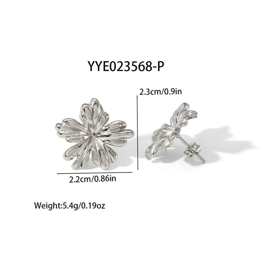 Five petal Flower Earrings [304 Stainless Steel,18K Gold Plated]