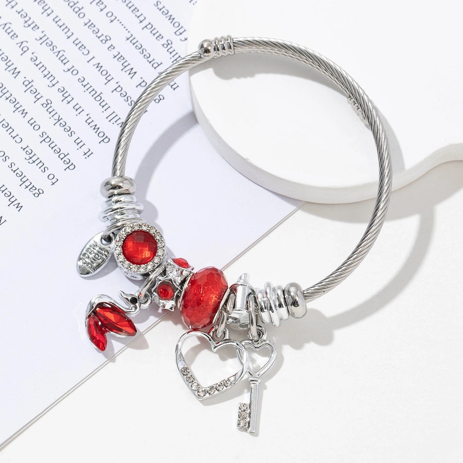 Heart Shape Butterfly Bangle Bracelet [304 Stainless Steel, Alloy]