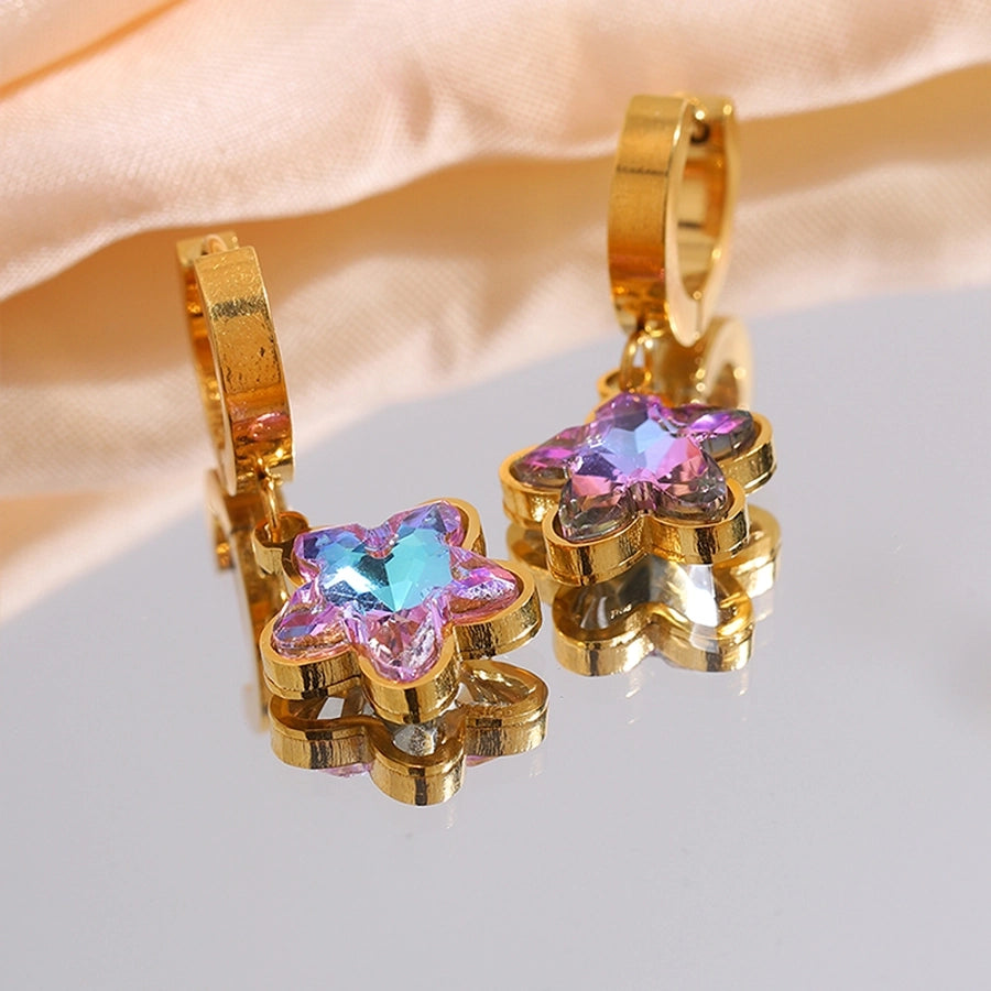 Boucles d'oreilles de fleurs de papillon en pierre violette [304 en acier inoxydable]