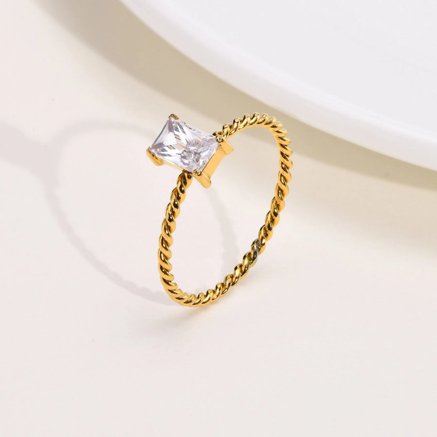 Rectangle Zircon Ring [304 Stainless Steel 18K Gold Plated]