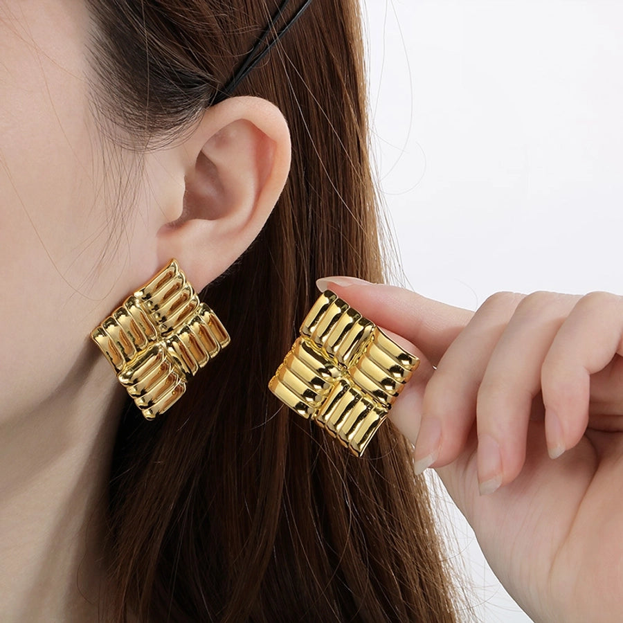 Big Square Earrings [304 Stainless Steel, 18K Gold Plated]