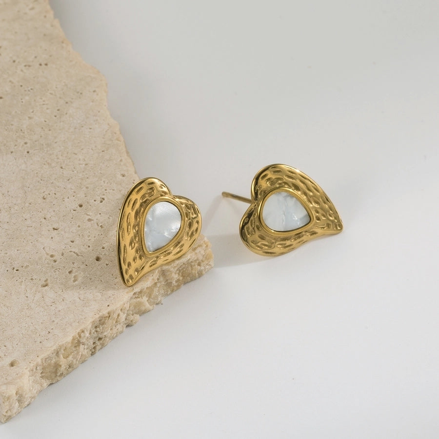 Heart Shell Earrings [304 Stainless Steel,18K Gold Plated]