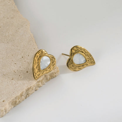 Heart Shell Earrings [304 Stainless Steel,18K Gold Plated]