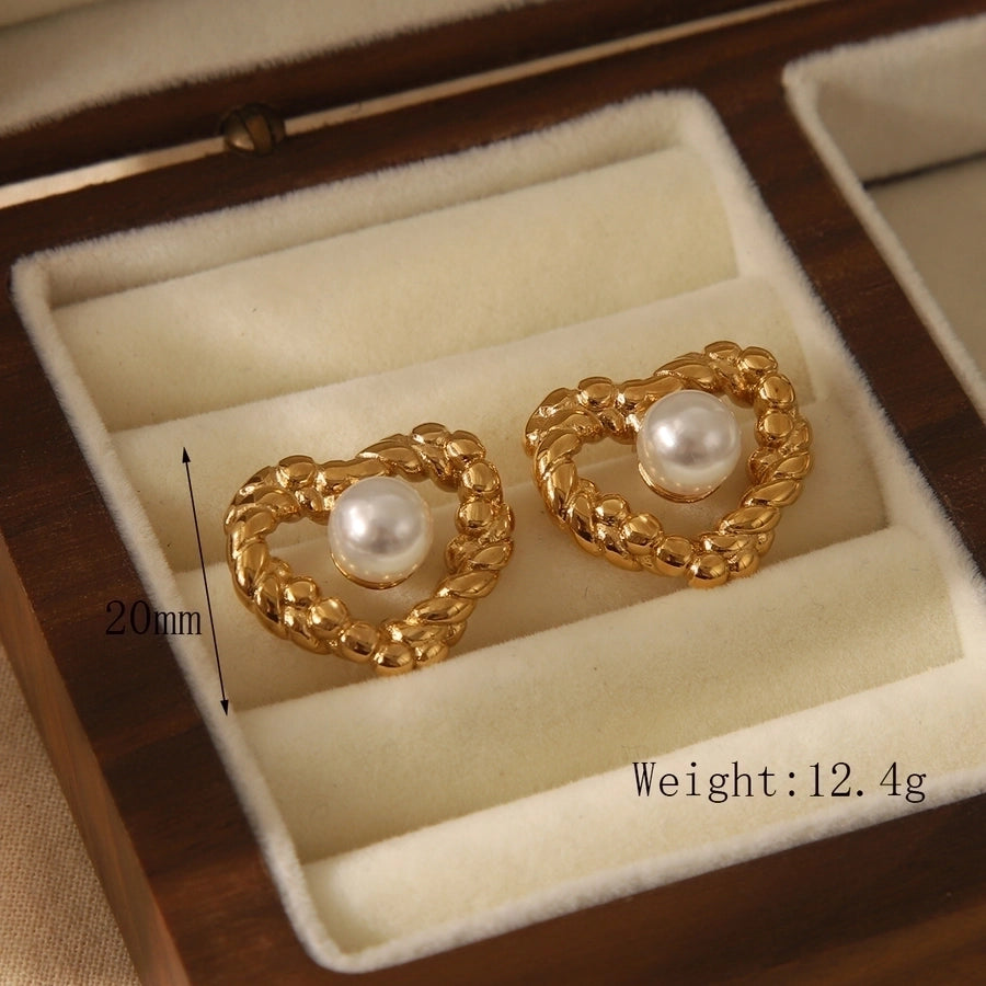 Imitation Pearl Zircon Earrings [304 Stainless Steel,18K Gold Plated]