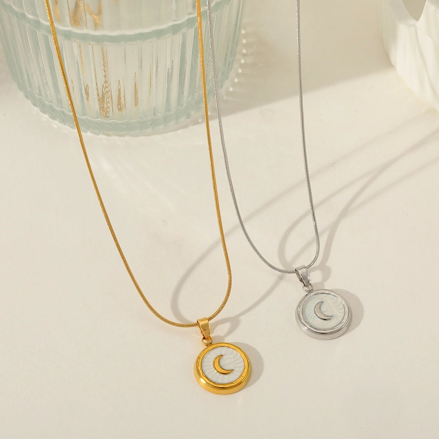 Moon Acrylic Pendant Necklace  [304 Stainless Steel,18K Gold Plated]