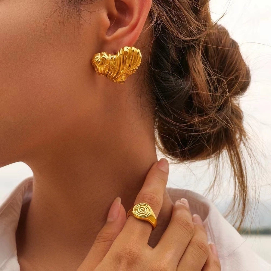 Heart Shape Earrings [304 Stainless Steel,18K Gold Plated]