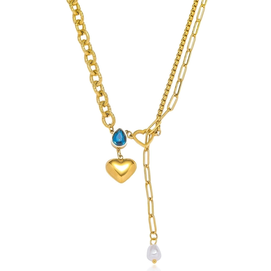 Water Droplets Heart Necklace [304 Stainless Steel,18K Gold Plated]