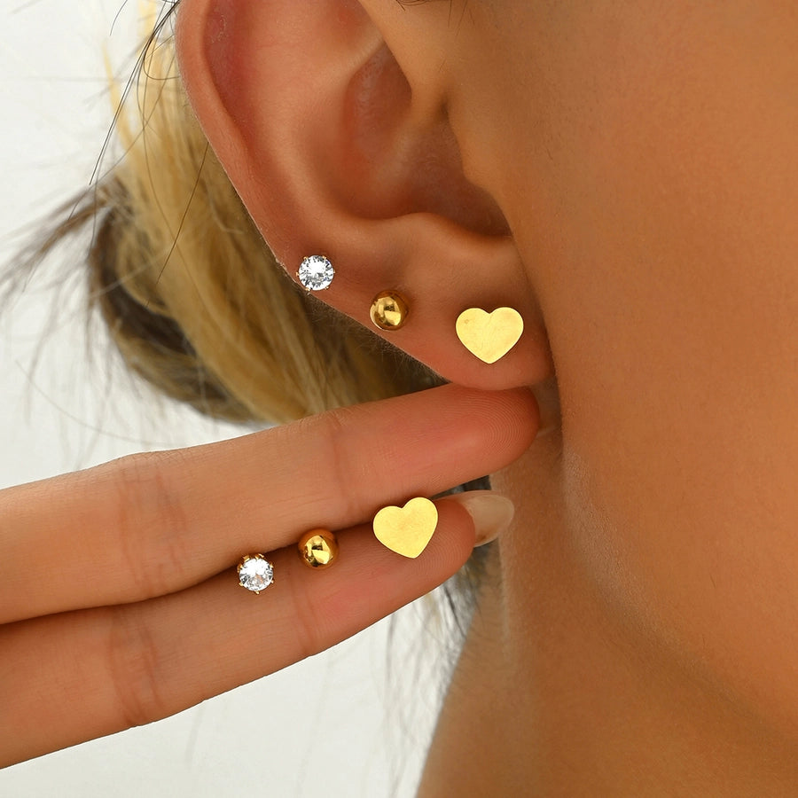 Heart Shape Zircon Earrings Set [201 Stainless Steel]