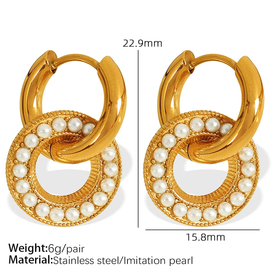 Geometric Round Square Artificial Pearls Rhinestones Earrings [304 Stainless Steel,18K Gold Plated]