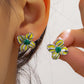 Flower Green Enamel Ear Studs [304 Stainless Steel,18K Gold Plated]